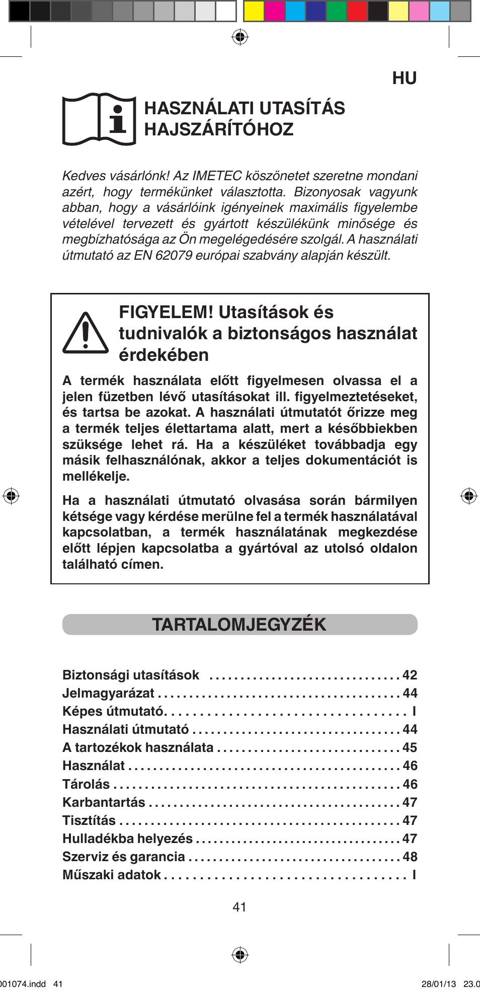 Használati utasítás hajszárítóhoz, Tartalomjegyzék | Imetec BELLISSIMA K5 2000 User Manual | Page 43 / 84