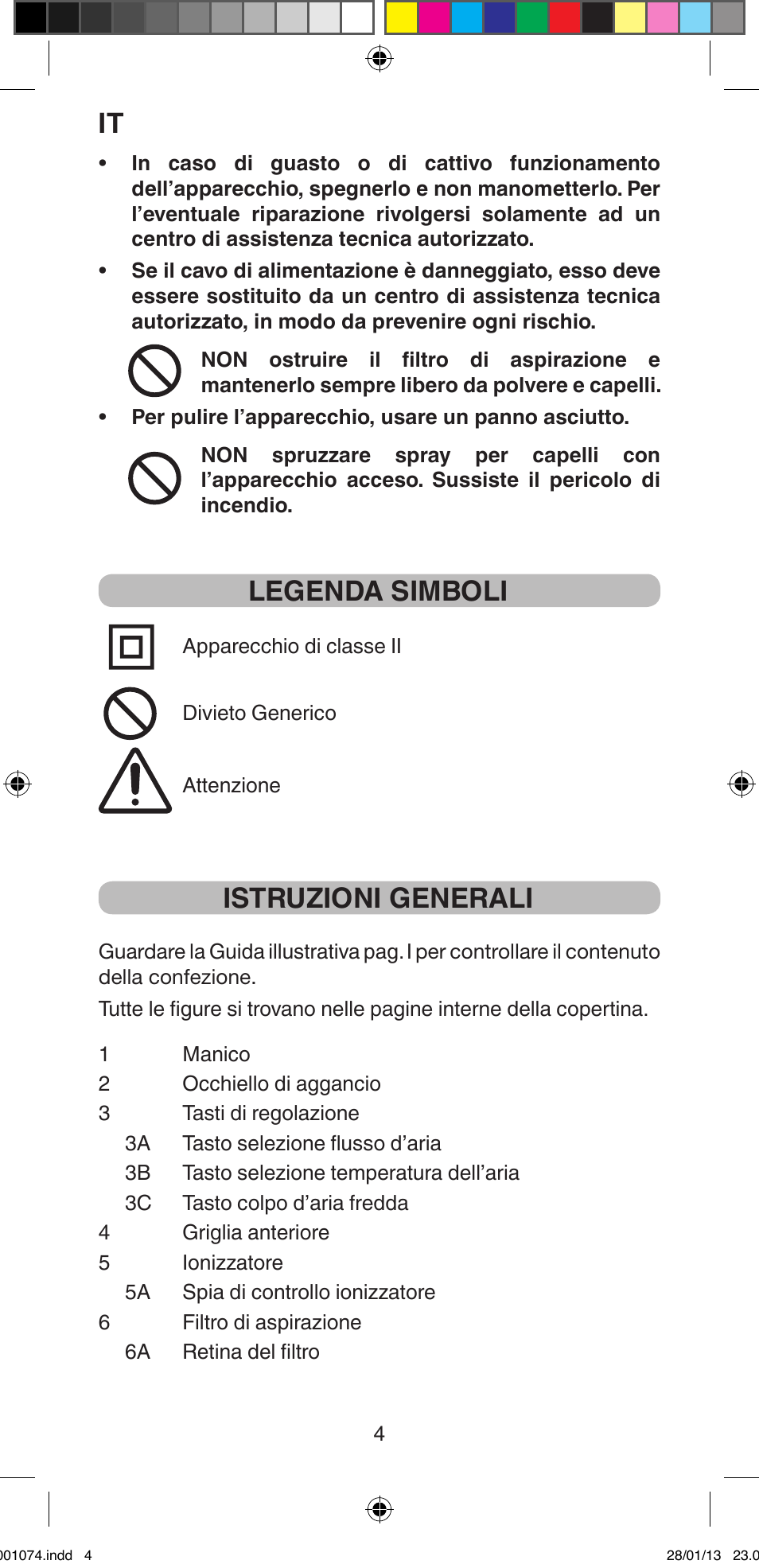 Legenda simboli, Istruzioni generali | Imetec BELLISSIMA K5 2000 User Manual | Page 6 / 84