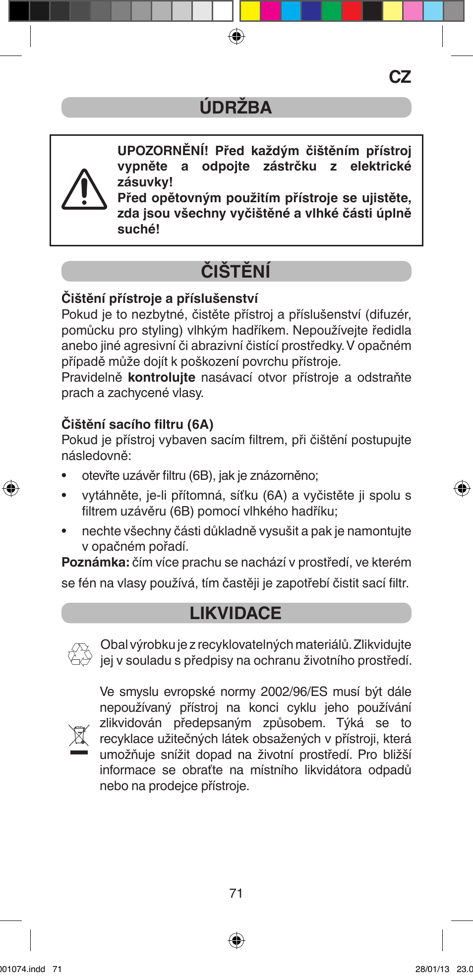 Cz údržba, Čištění, Likvidace | Imetec BELLISSIMA K5 2000 User Manual | Page 73 / 84