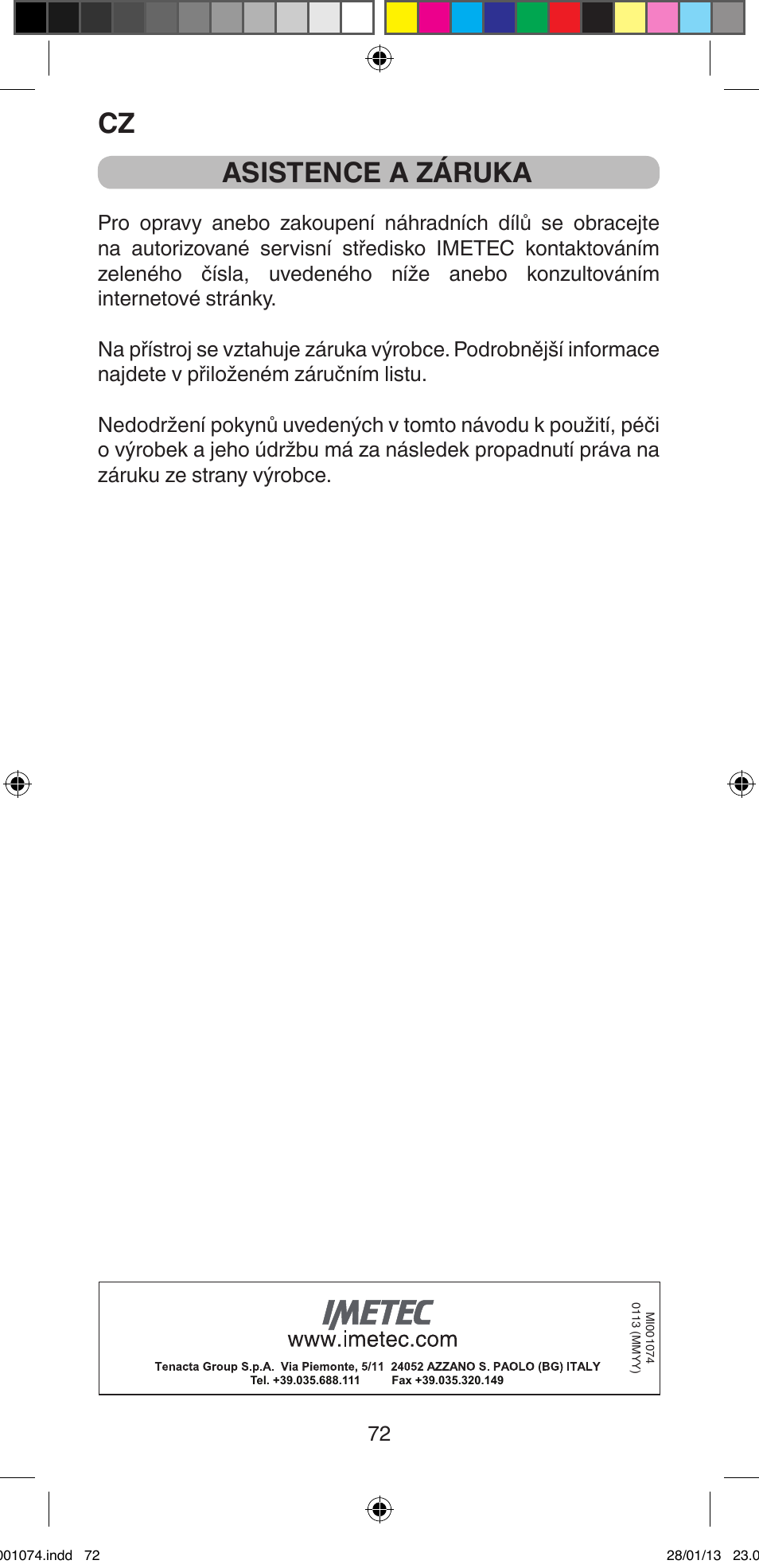 Asistence a záruka | Imetec BELLISSIMA K5 2000 User Manual | Page 74 / 84