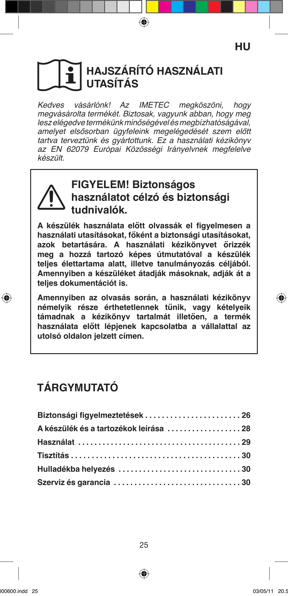 Hajszárító használati utasítás, Tárgymutató | Imetec BELLISSIMA C12 2000 User Manual | Page 27 / 57