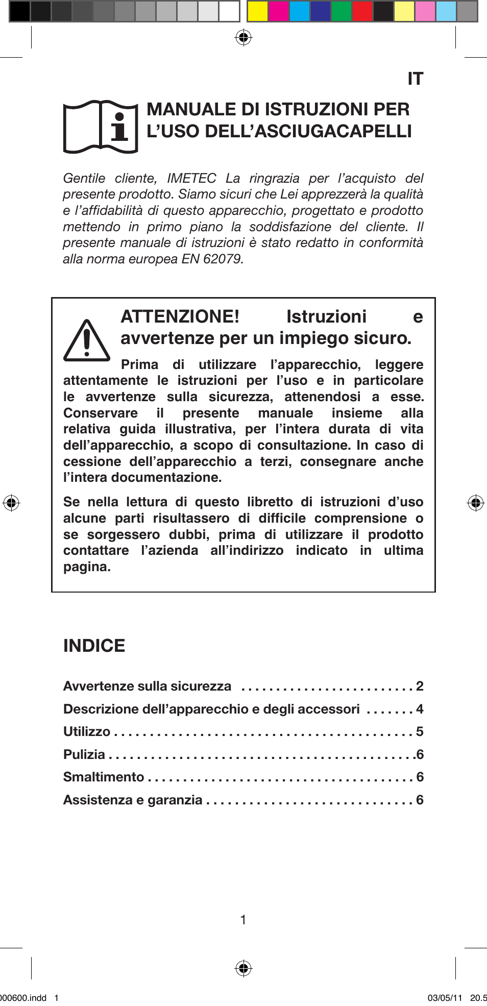 Indice | Imetec BELLISSIMA C12 2000 User Manual | Page 3 / 57