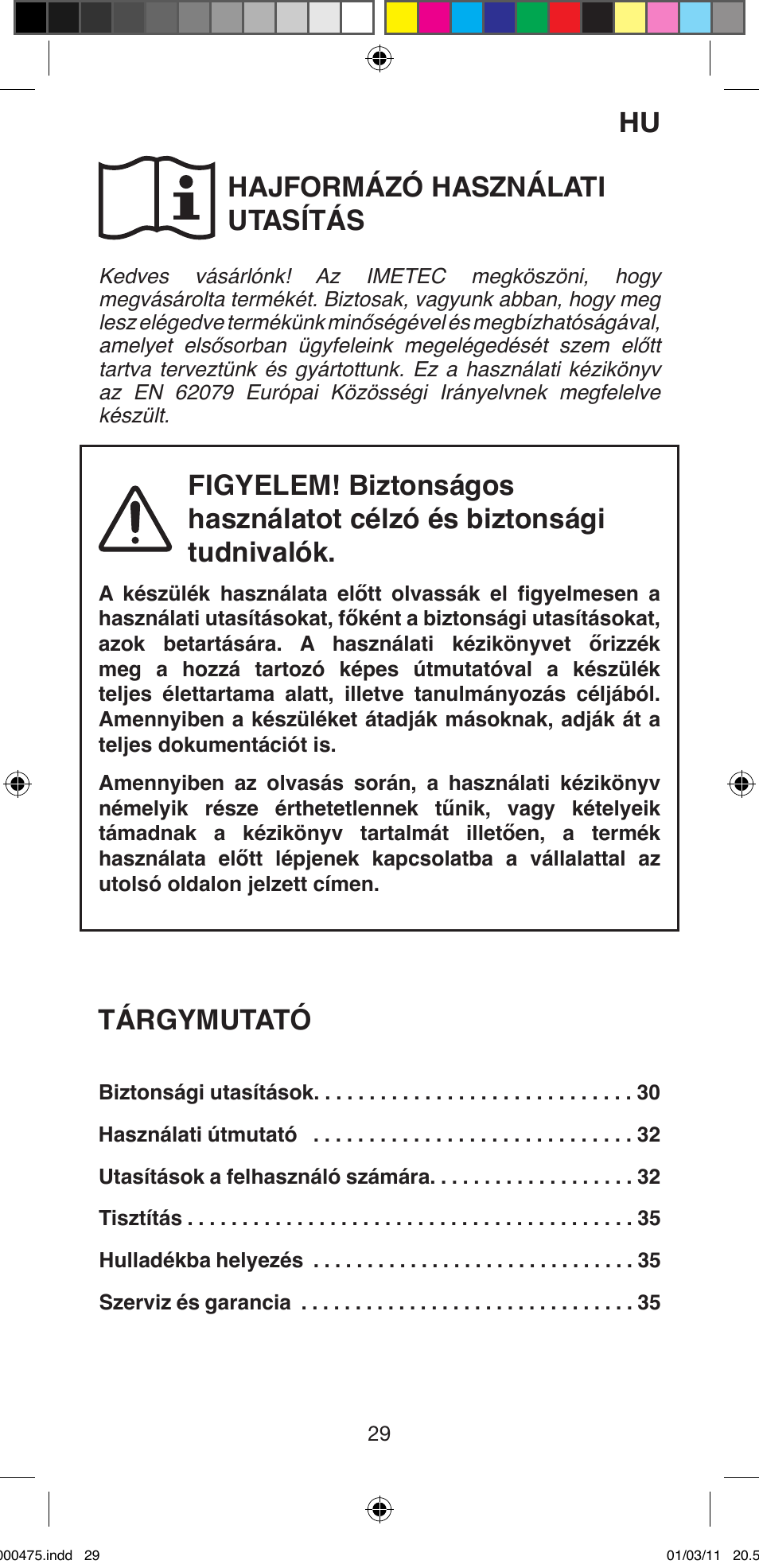 Hajformázó használati utasítás, Tárgymutató | Imetec BELLISSIMA MULTICURL S1 700 User Manual | Page 31 / 66