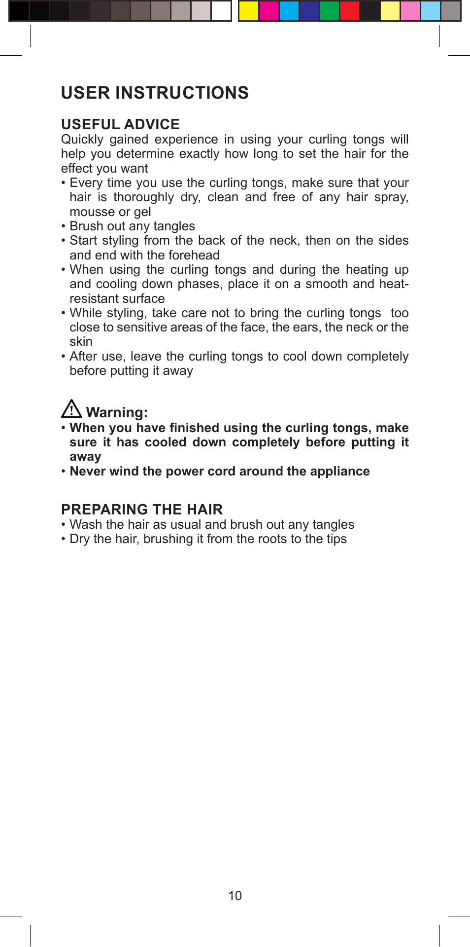 User instructions | Imetec BELLISSIMA PROFESSIONAL G10 900 User Manual | Page 13 / 57