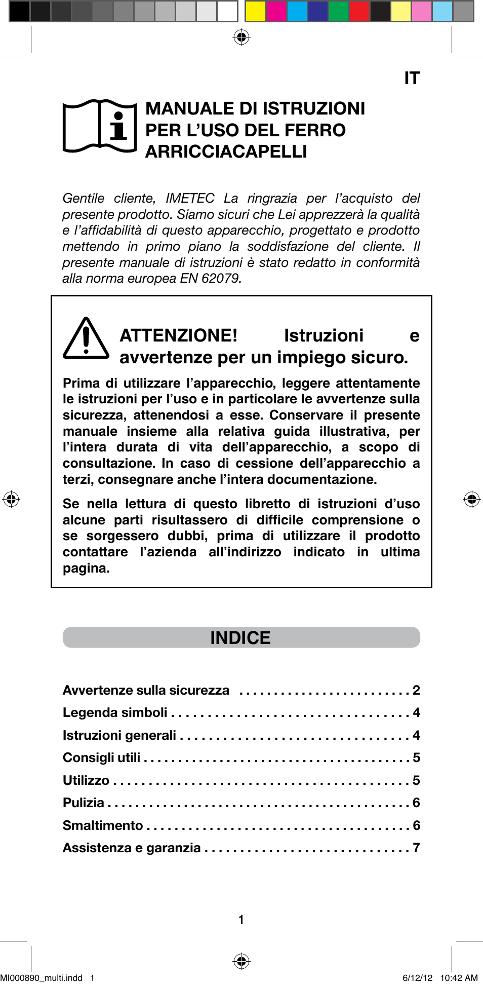 Indice | Imetec BELLISSIMA G13 50 User Manual | Page 3 / 65