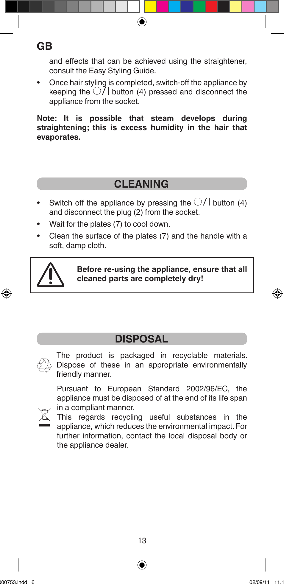 Cleaning, Disposal | Imetec BELLISSIMA MAGIC TEXTURE B12 100 User Manual | Page 15 / 65