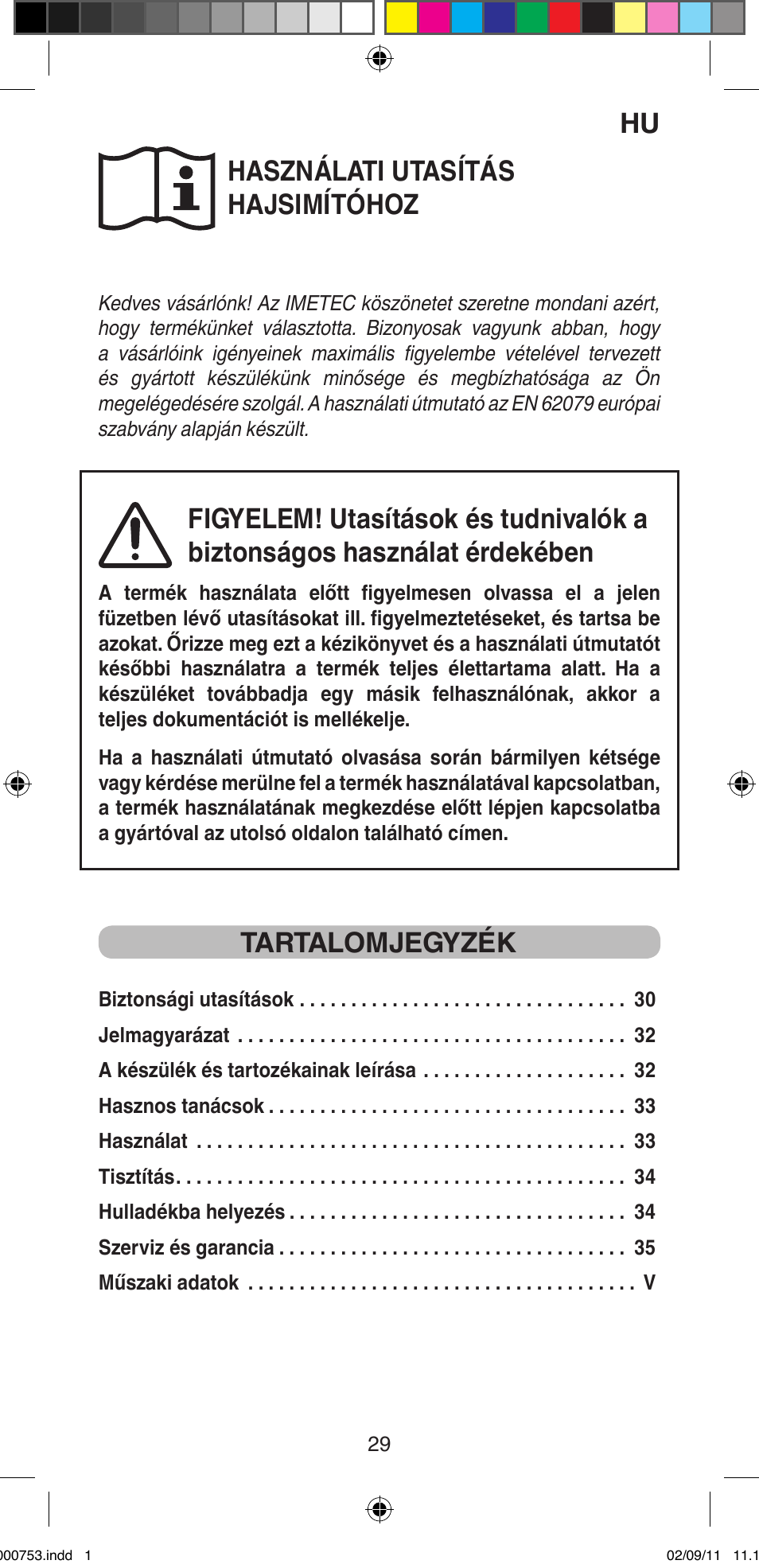 Használati utasítás hajsimítóhoz, Tartalomjegyzék | Imetec BELLISSIMA MAGIC TEXTURE B12 100 User Manual | Page 31 / 65