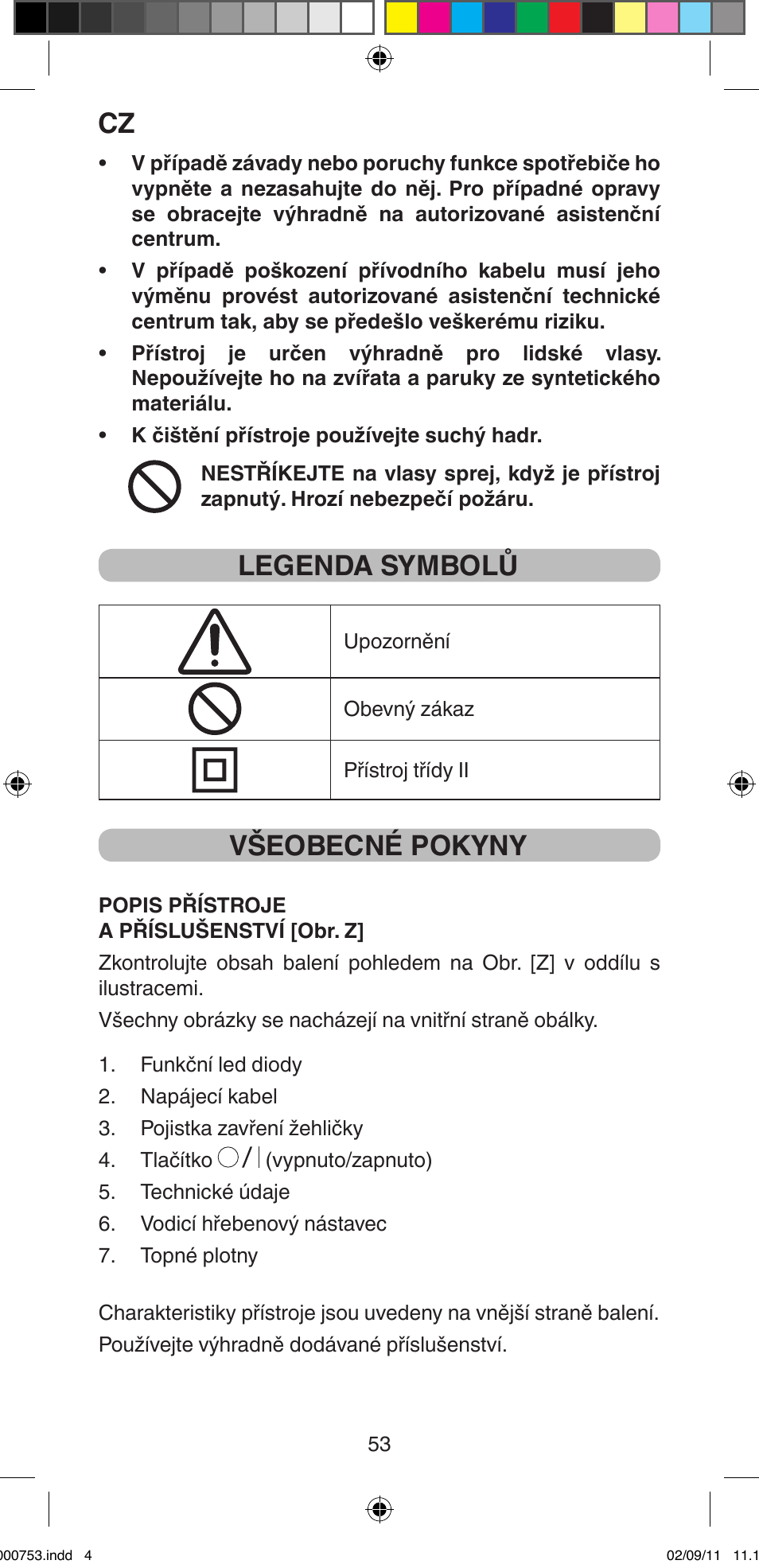 Legenda symbolů, Všeobecné pokyny | Imetec BELLISSIMA MAGIC TEXTURE B12 100 User Manual | Page 55 / 65