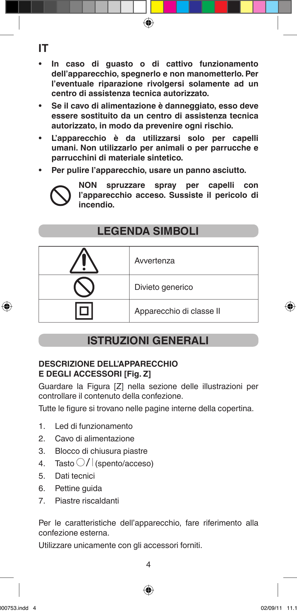 Legenda simboli, Istruzioni generali | Imetec BELLISSIMA MAGIC TEXTURE B12 100 User Manual | Page 6 / 65