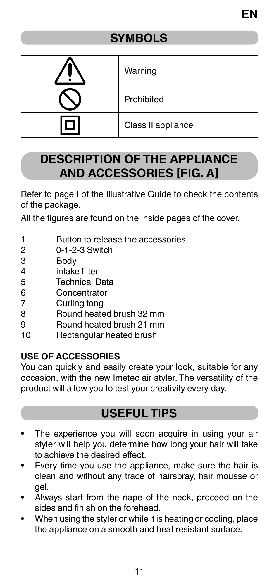 Symbols, Useful tips | Imetec BELLISSIMA GH15 2000 User Manual | Page 13 / 79