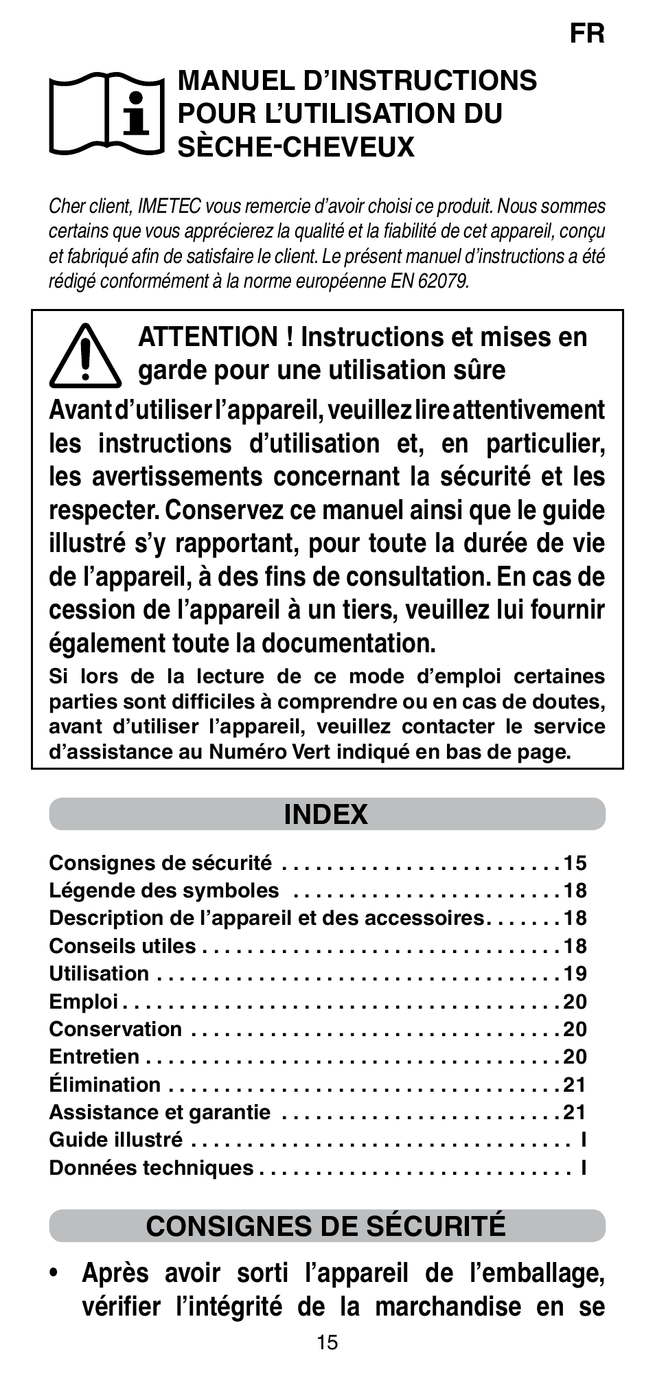 Index | Imetec BELLISSIMA GH15 2000 User Manual | Page 17 / 79