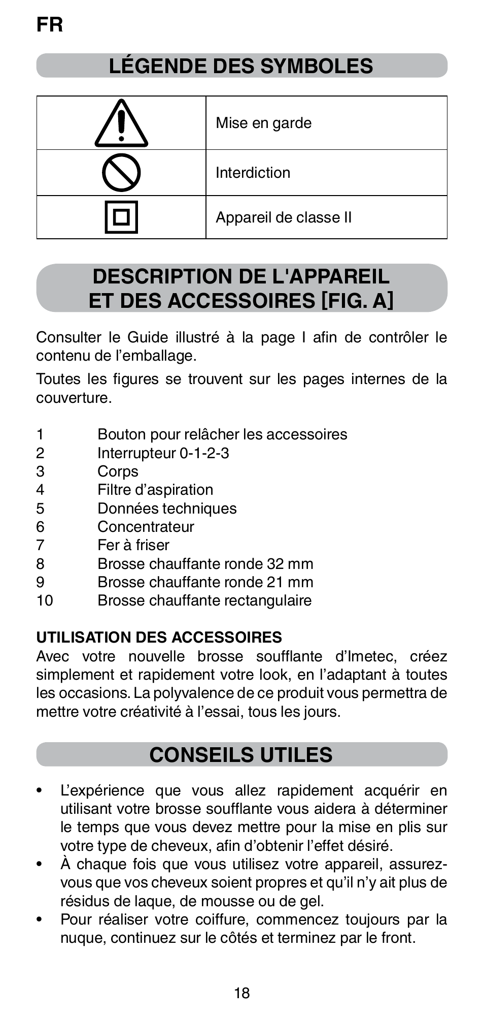 Légende des symboles, Conseils utiles | Imetec BELLISSIMA GH15 2000 User Manual | Page 20 / 79