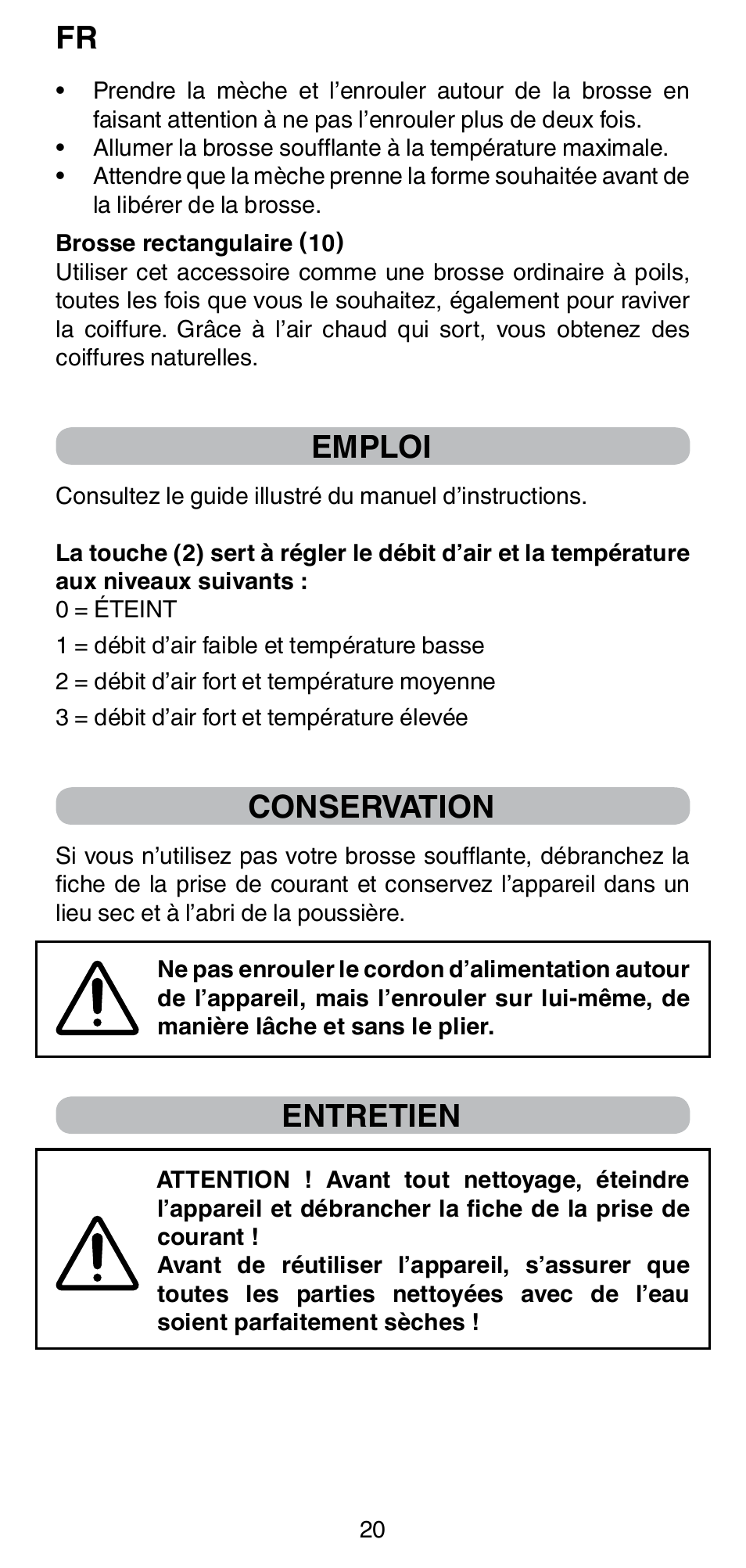 Emploi, Conservation, Entretien | Imetec BELLISSIMA GH15 2000 User Manual | Page 22 / 79