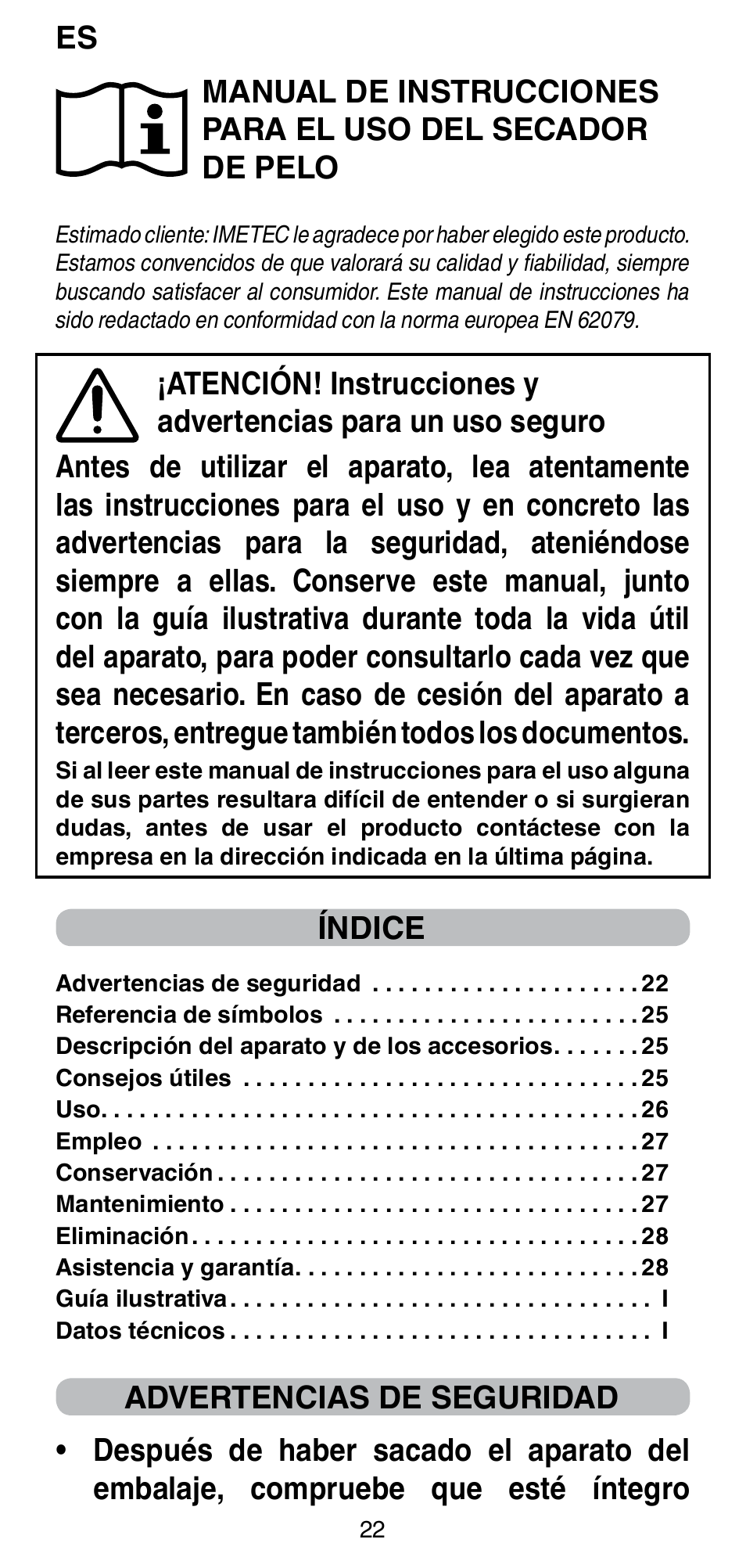 Índice | Imetec BELLISSIMA GH15 2000 User Manual | Page 24 / 79