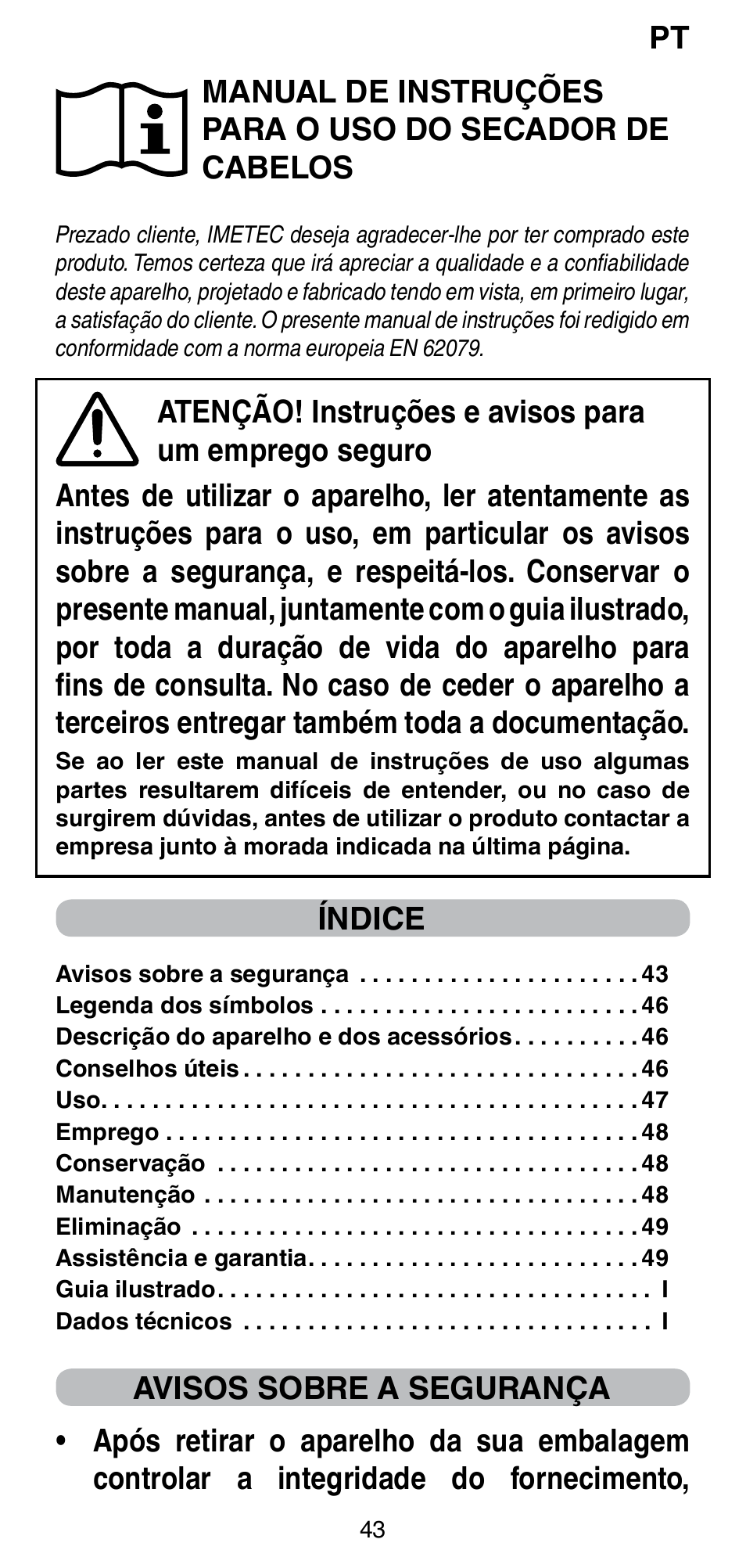 Índice | Imetec BELLISSIMA GH15 2000 User Manual | Page 45 / 79