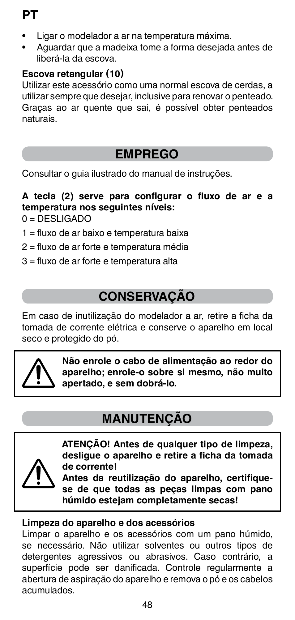 Emprego, Conservação, Manutenção | Imetec BELLISSIMA GH15 2000 User Manual | Page 50 / 79