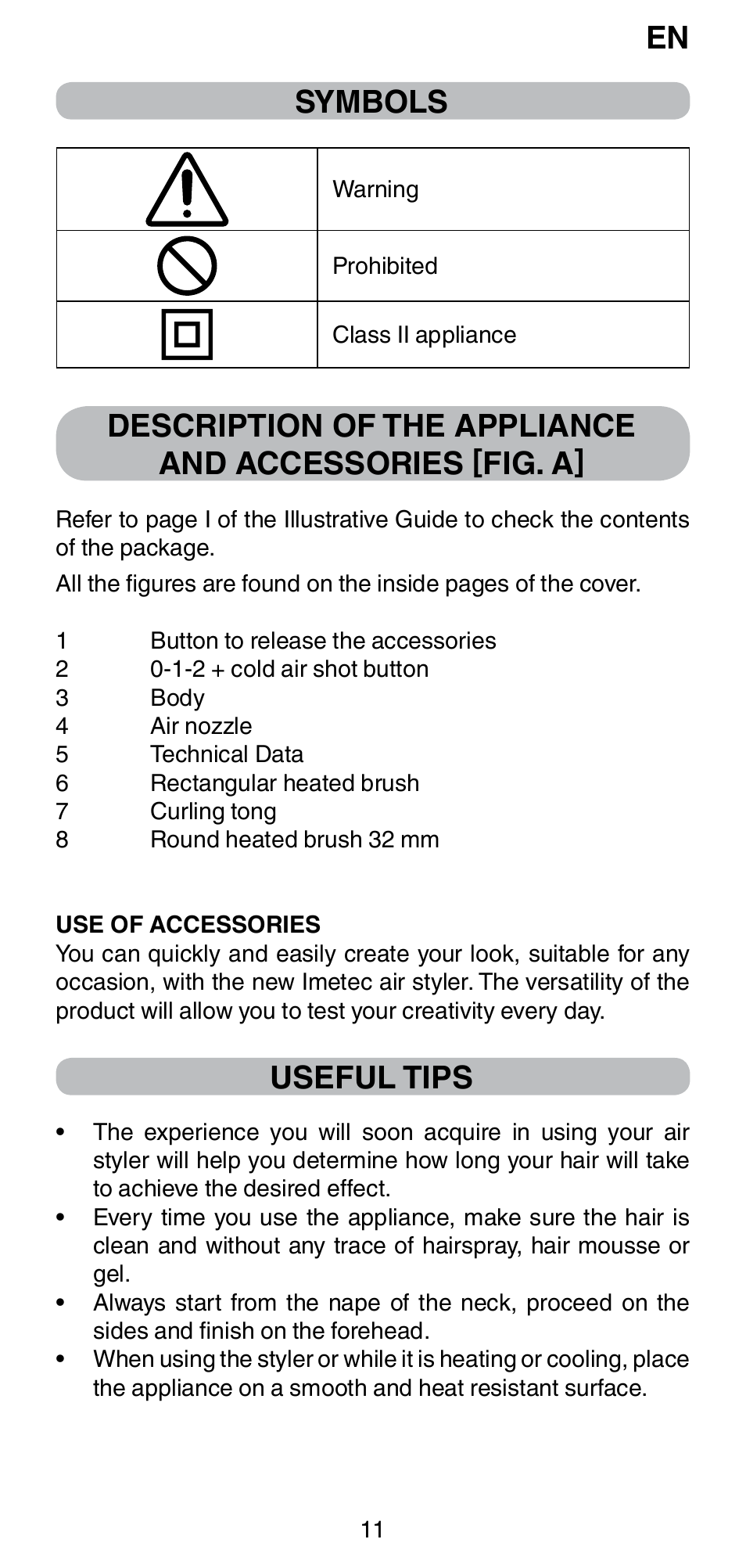 Symbols, Useful tips | Imetec BELLISSIMA GH15 800 User Manual | Page 13 / 79