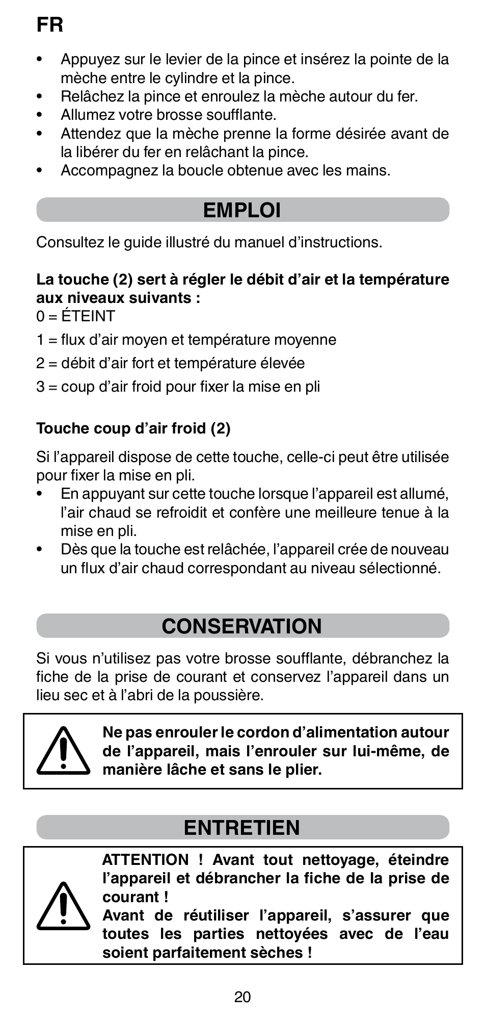 Emploi, Conservation, Entretien | Imetec BELLISSIMA GH15 800 User Manual | Page 22 / 79