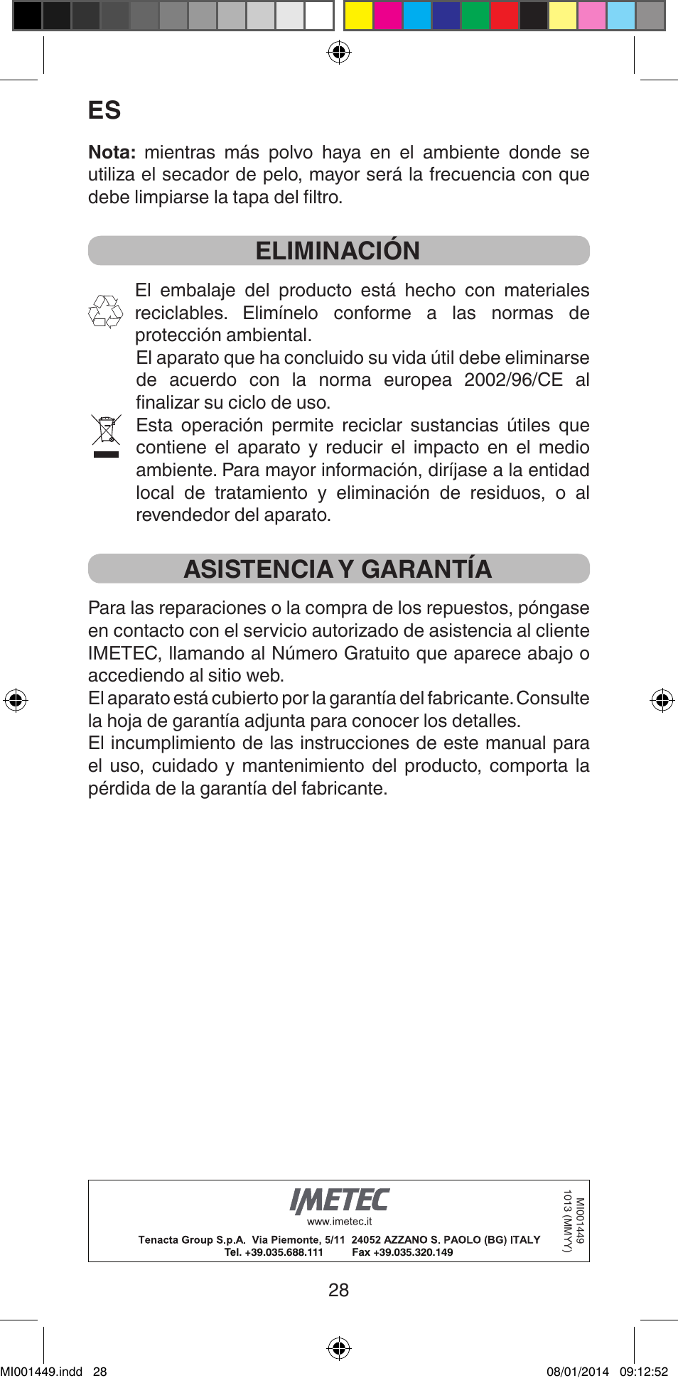 Eliminación, Asistencia y garantía | Imetec BELLISSIMA GH16 400 User Manual | Page 30 / 79