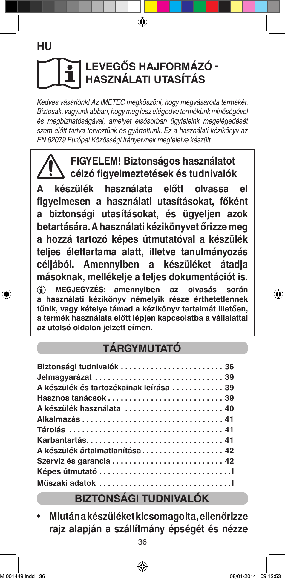 Levegős hajformázó - használati utasítás, Tárgymutató | Imetec BELLISSIMA GH16 400 User Manual | Page 38 / 79