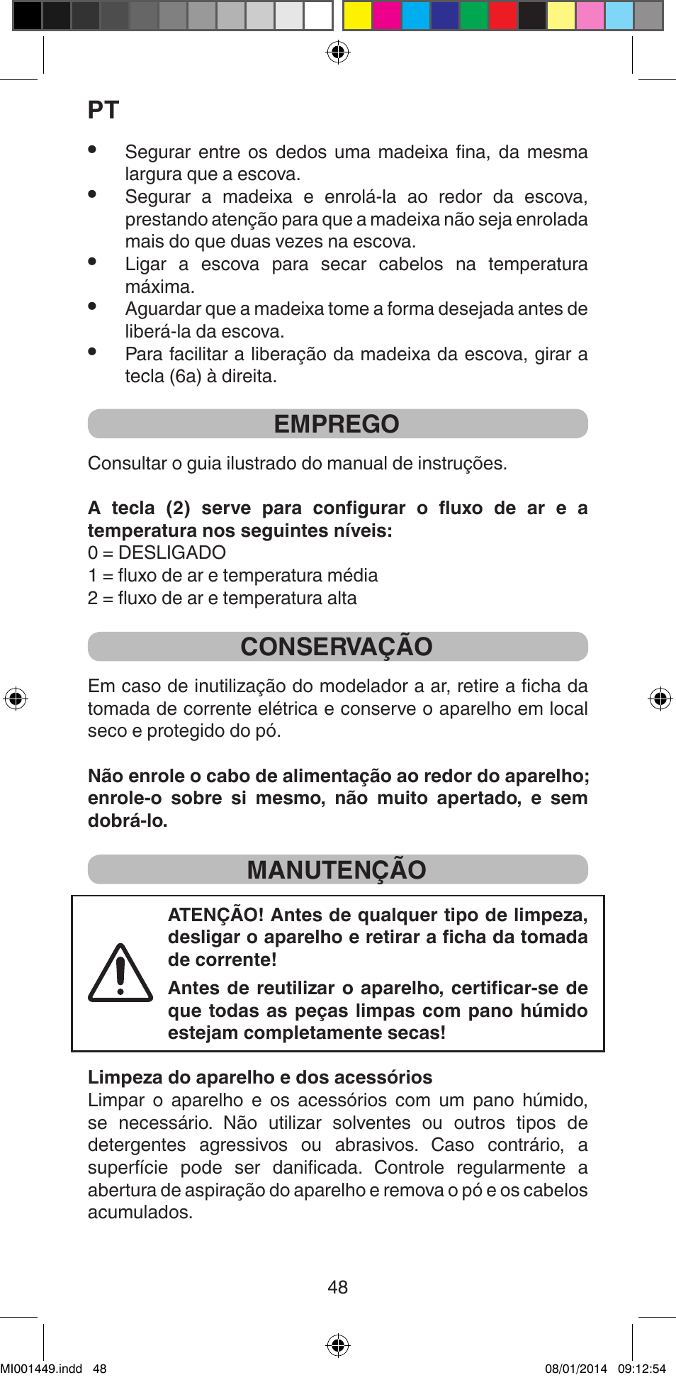 Emprego, Conservação, Manutenção | Imetec BELLISSIMA GH16 400 User Manual | Page 50 / 79