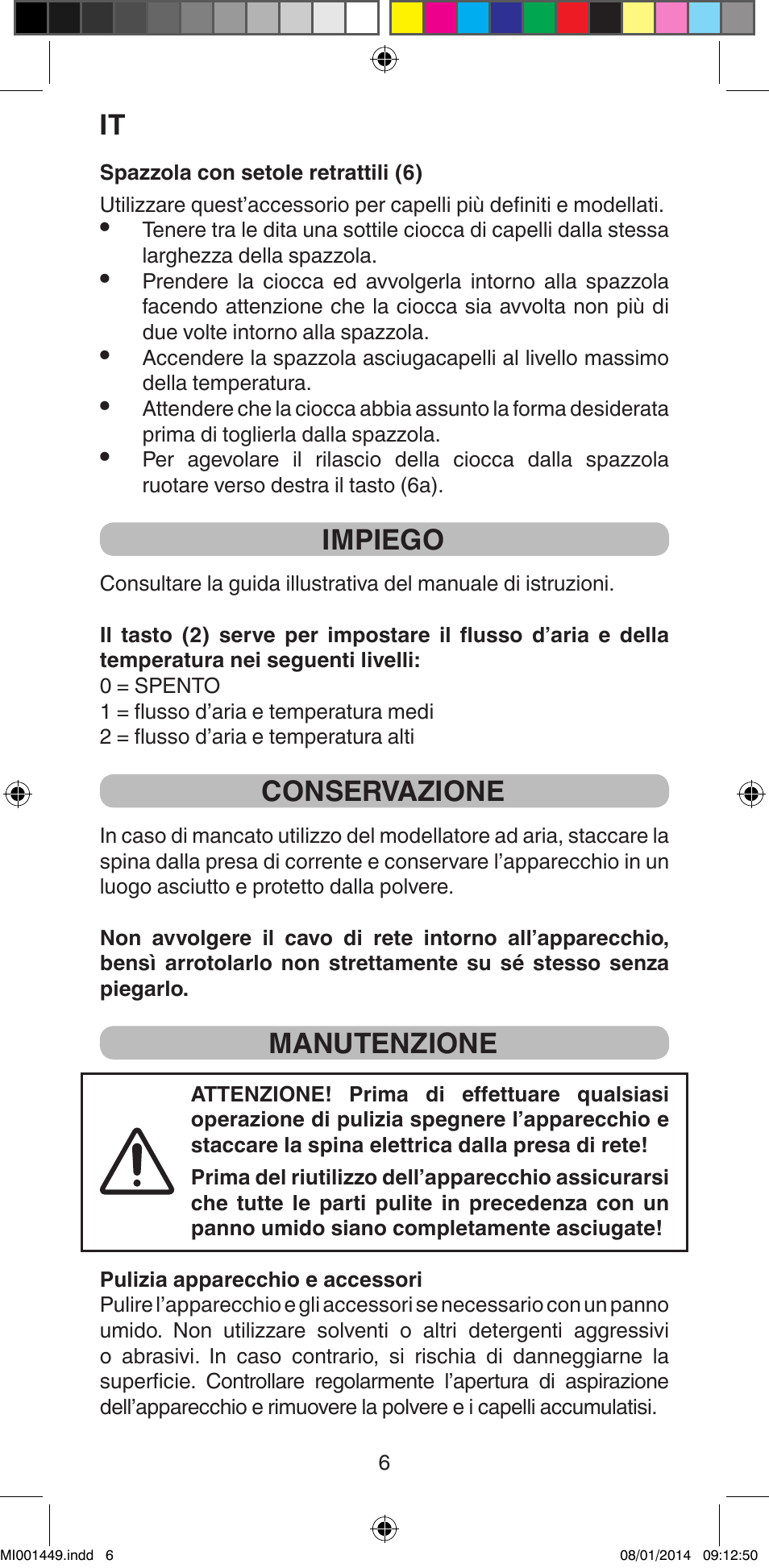 Impiego, Conservazione, Manutenzione | Imetec BELLISSIMA GH16 400 User Manual | Page 8 / 79