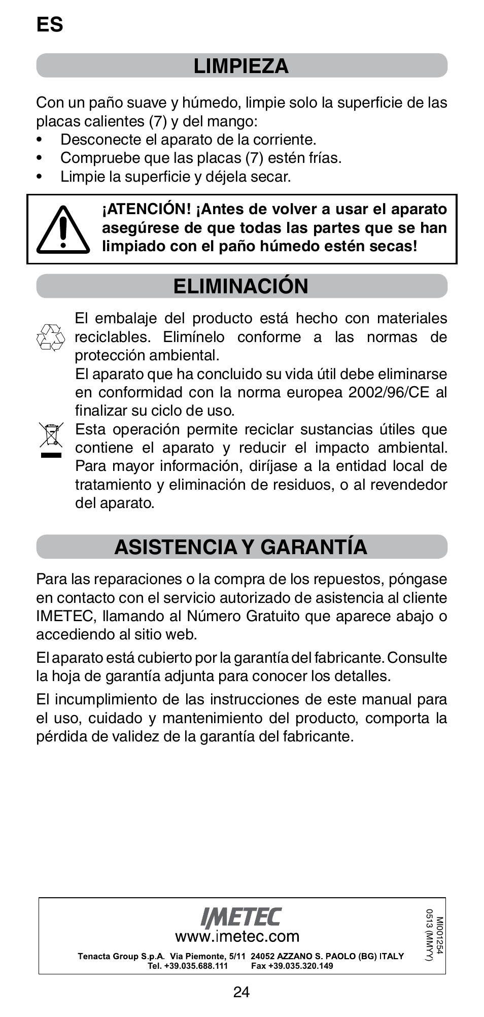 Limpieza, Eliminación, Asistencia y garantía | Imetec BELLISSIMA CREATIVITY B8 100 User Manual | Page 26 / 68