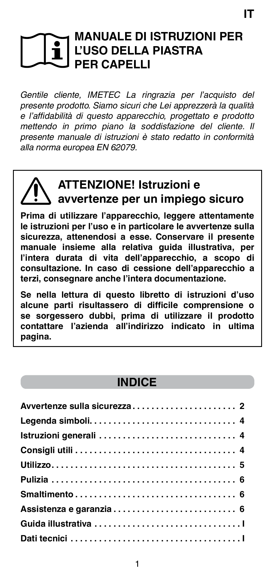 Indice | Imetec BELLISSIMA CREATIVITY B8 100 User Manual | Page 3 / 68