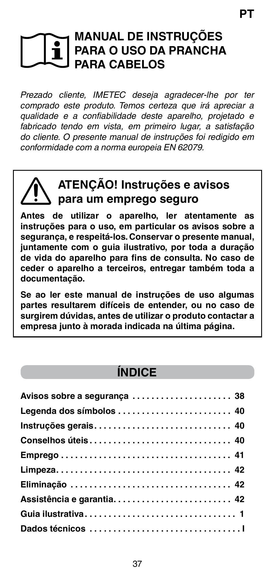 Índice | Imetec BELLISSIMA CREATIVITY B8 100 User Manual | Page 39 / 68