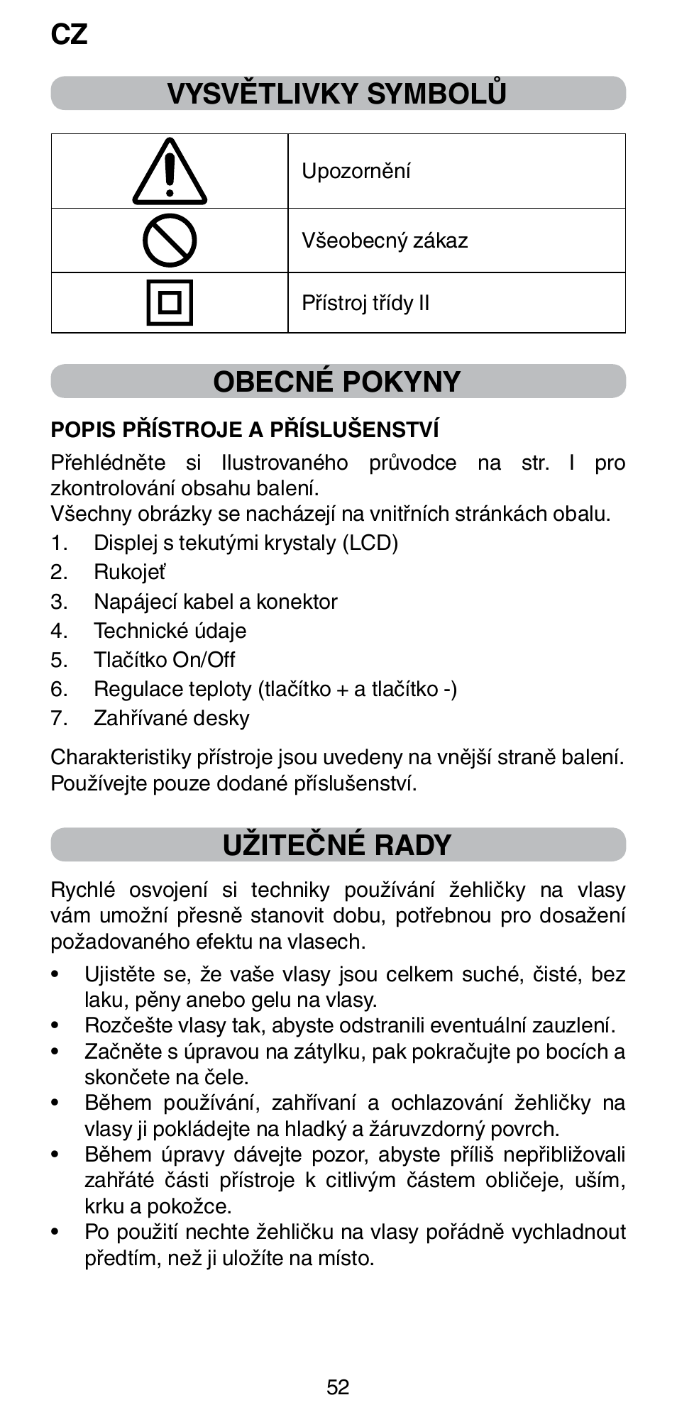 Vysvětlivky symbolů, Obecné pokyny, Užitečné rady | Imetec BELLISSIMA CREATIVITY B8 100 User Manual | Page 54 / 68