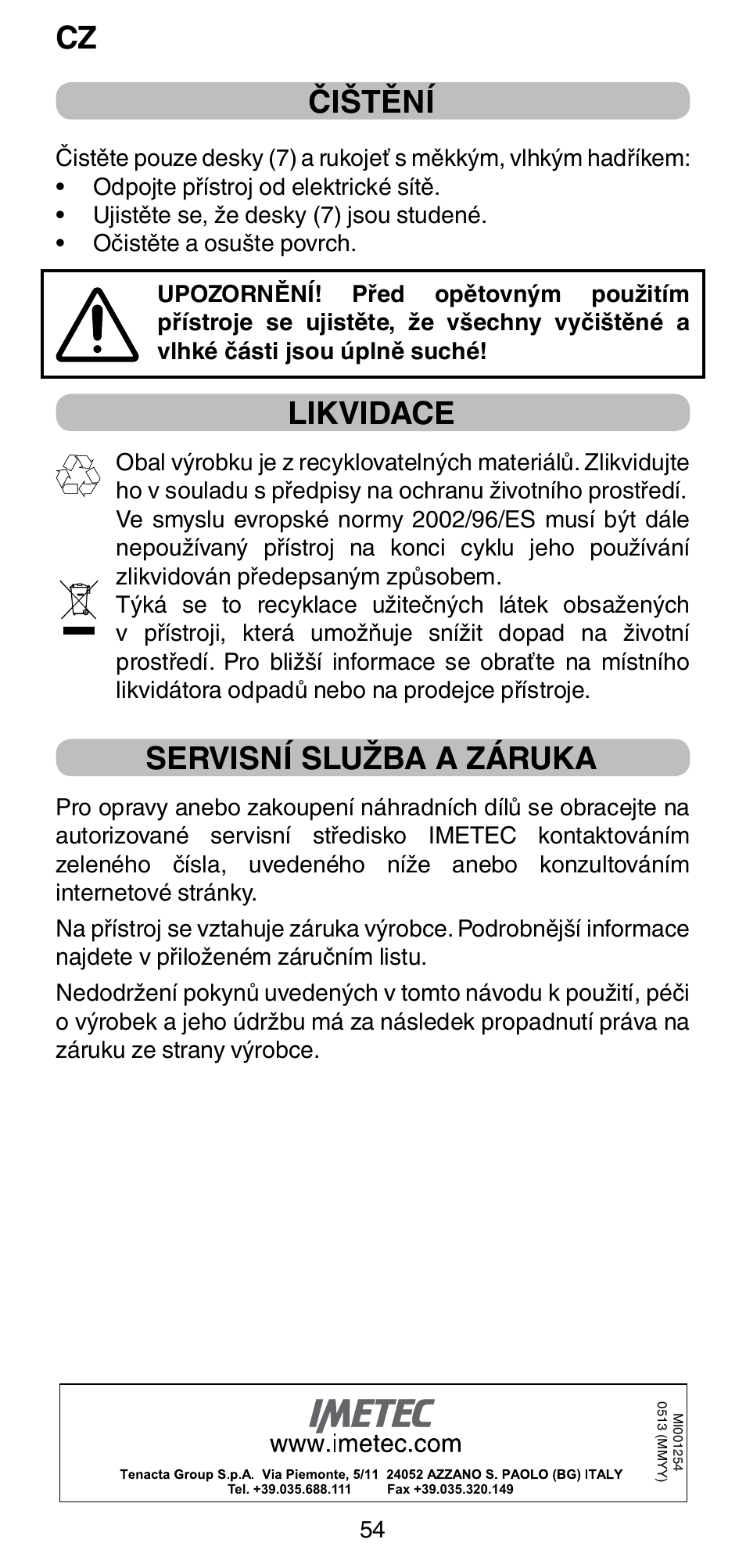 Čištění, Likvidace, Servisní služba a záruka | Imetec BELLISSIMA CREATIVITY B8 100 User Manual | Page 56 / 68