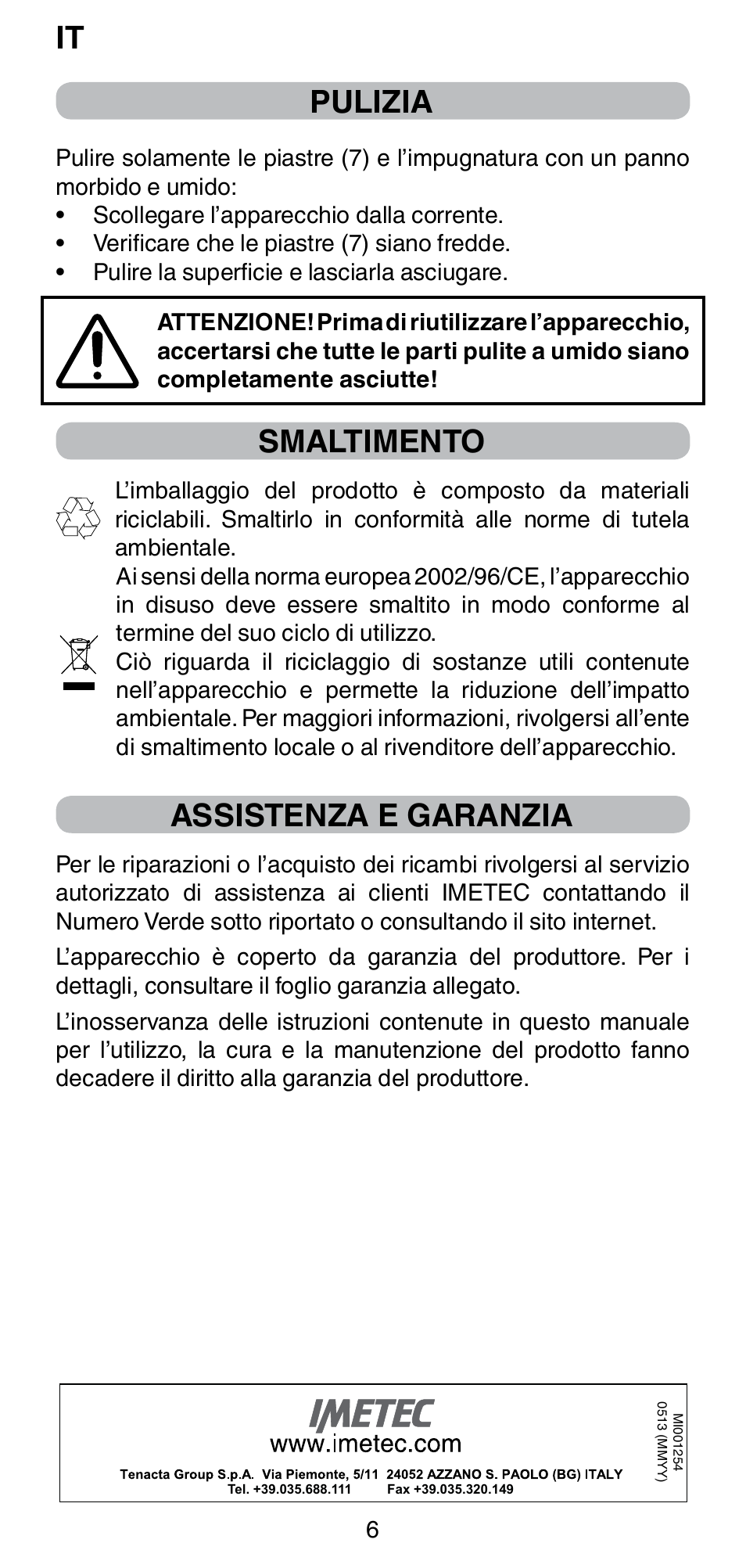 Pulizia, Smaltimento, Assistenza e garanzia | Imetec BELLISSIMA CREATIVITY B8 100 User Manual | Page 8 / 68