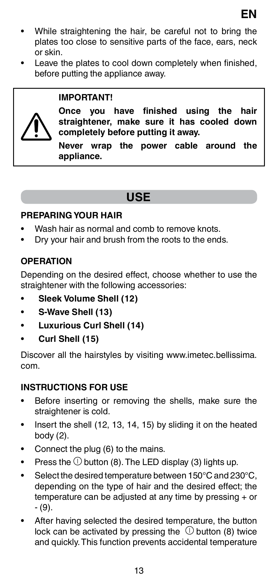 Imetec BELLISSIMA CREATIVITY STYLE CREATOR B6 200 User Manual | Page 15 / 90