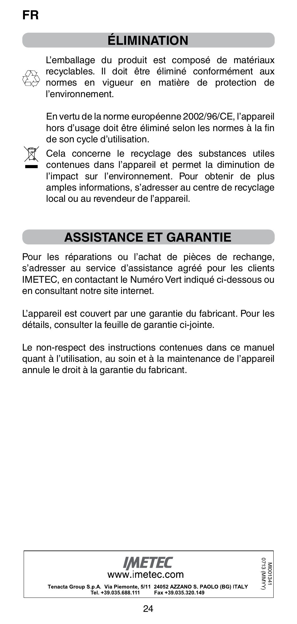 Fr élimination, Assistance et garantie | Imetec BELLISSIMA CREATIVITY STYLE CREATOR B6 200 User Manual | Page 26 / 90