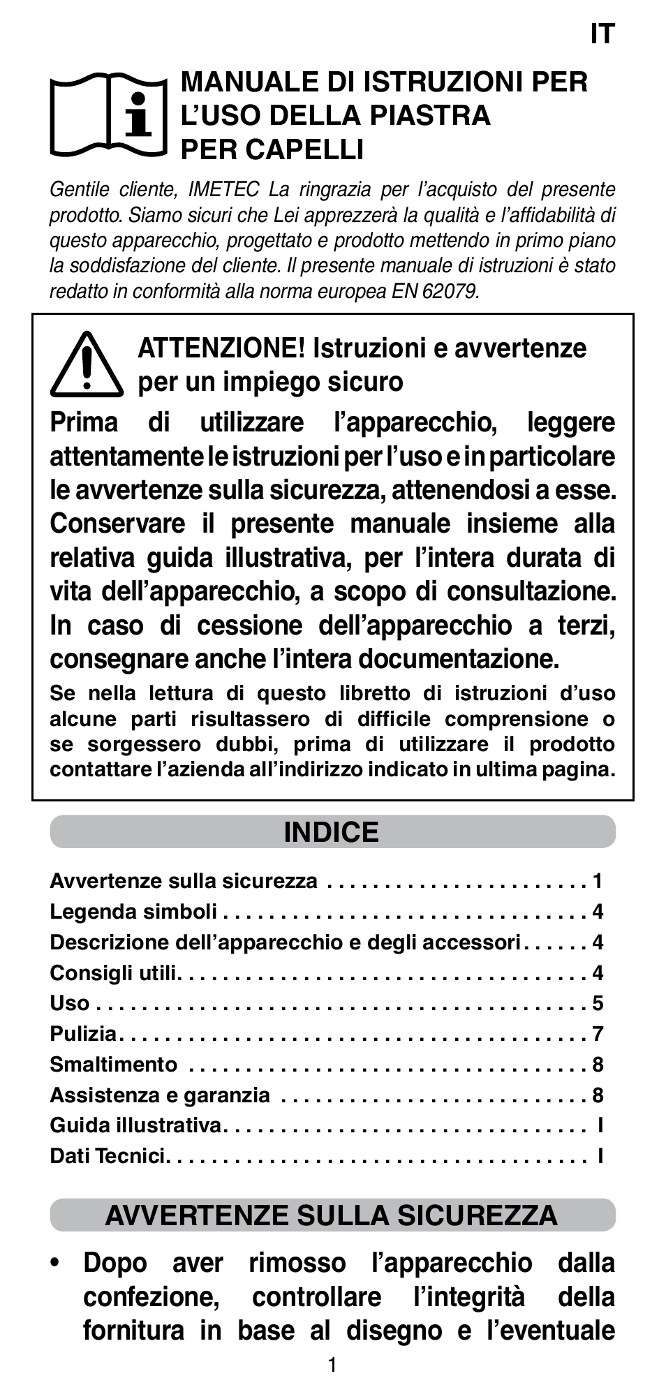 Indice | Imetec BELLISSIMA CREATIVITY STYLE CREATOR B6 200 User Manual | Page 3 / 90