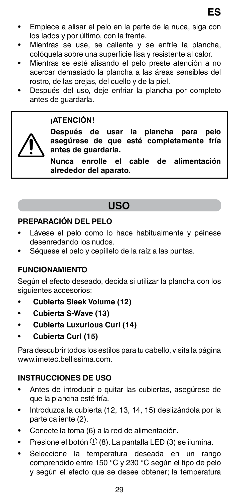 Imetec BELLISSIMA CREATIVITY STYLE CREATOR B6 200 User Manual | Page 31 / 90