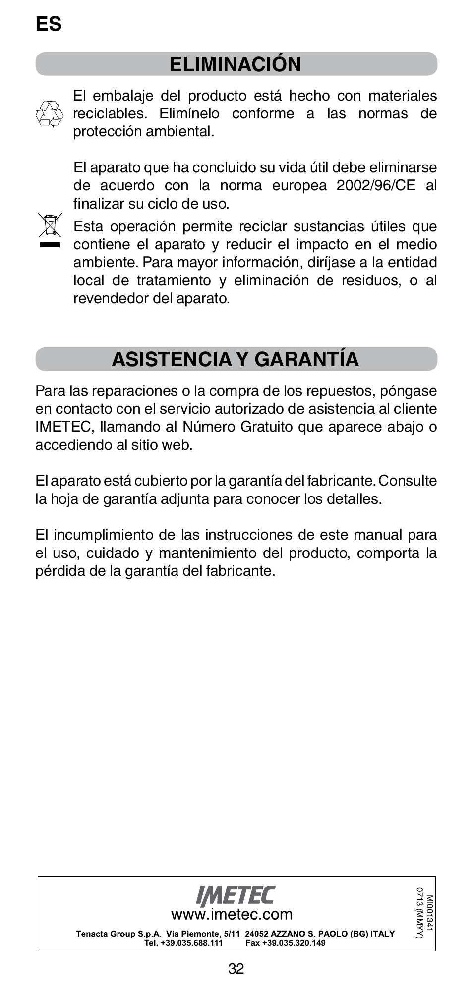 Es eliminación, Asistencia y garantía | Imetec BELLISSIMA CREATIVITY STYLE CREATOR B6 200 User Manual | Page 34 / 90