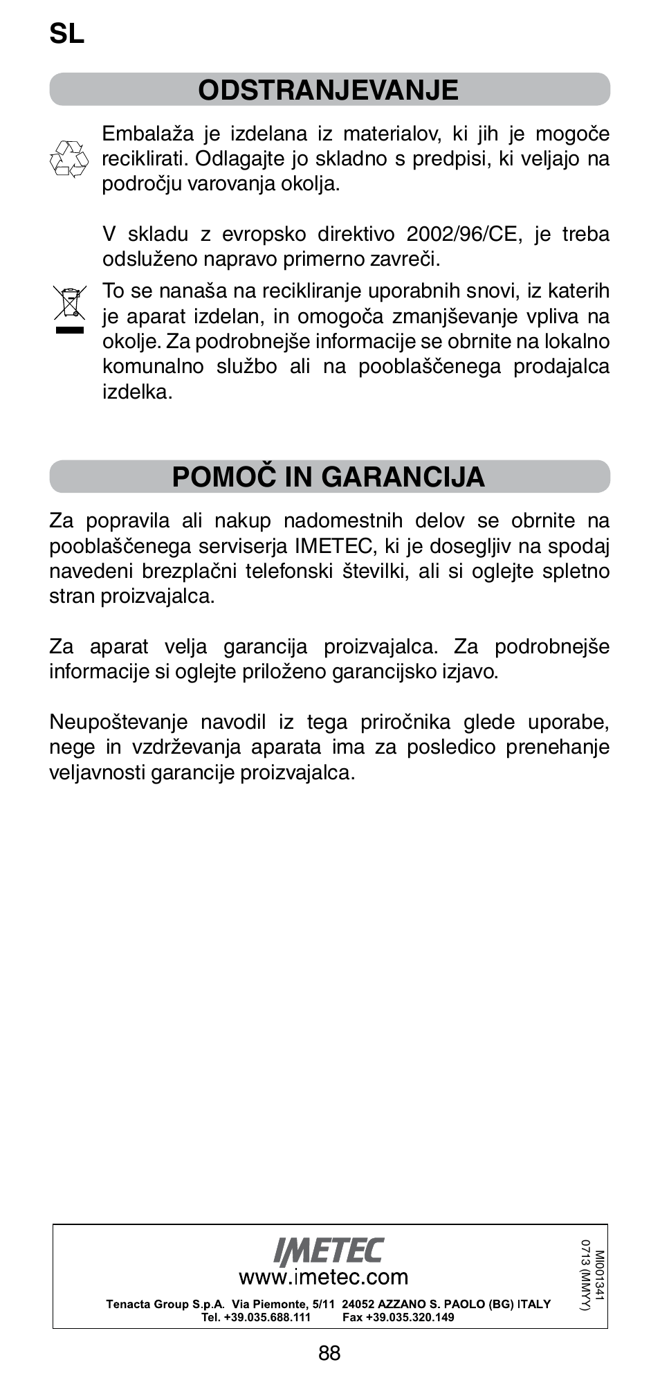 Sl odstranjevanje, Pomoč in garancija | Imetec BELLISSIMA CREATIVITY STYLE CREATOR B6 200 User Manual | Page 90 / 90