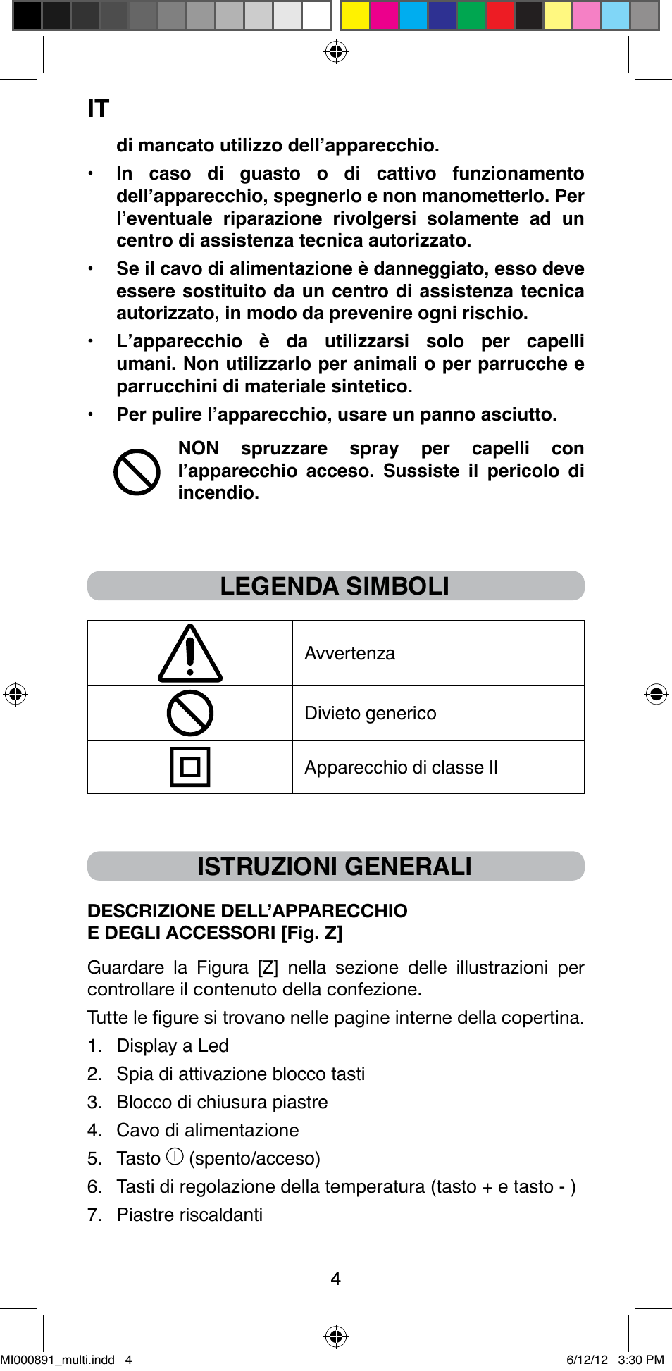 Legenda simboli, Istruzioni generali | Imetec BELLISSIMA B 100 User Manual | Page 6 / 65