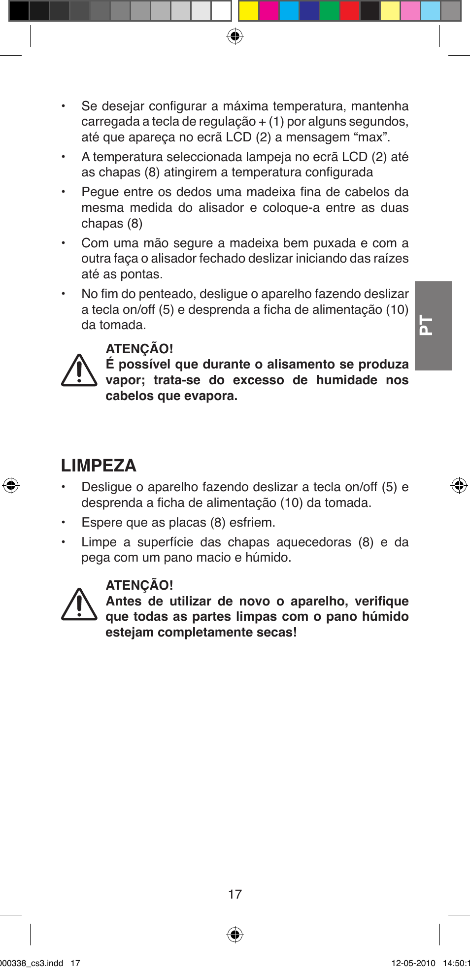 Limpeza | Imetec BELLISSIMA ABSOLUTE BA8 230I User Manual | Page 19 / 44