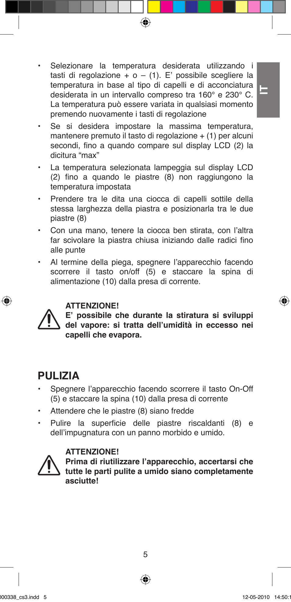Pulizia | Imetec BELLISSIMA ABSOLUTE BA8 230I User Manual | Page 7 / 44