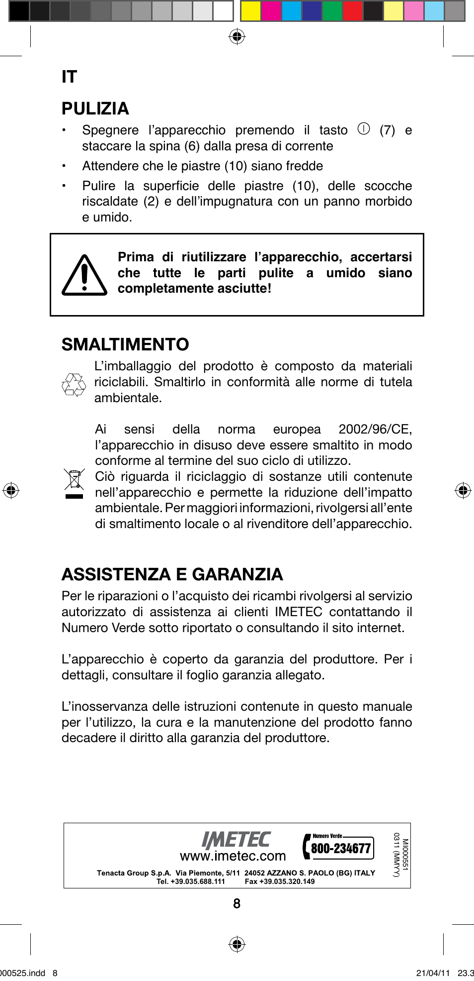 Pulizia, Smaltimento, Assistenza e garanzia | Imetec BELLISSIMA CREATIVITY STYLE CREATOR B6 100 User Manual | Page 10 / 66