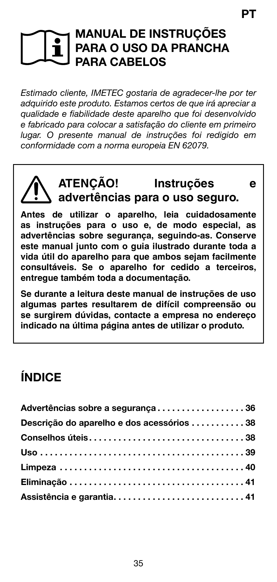 Índice | Imetec BELLISSIMA CREATIVITY B30 50 User Manual | Page 38 / 73