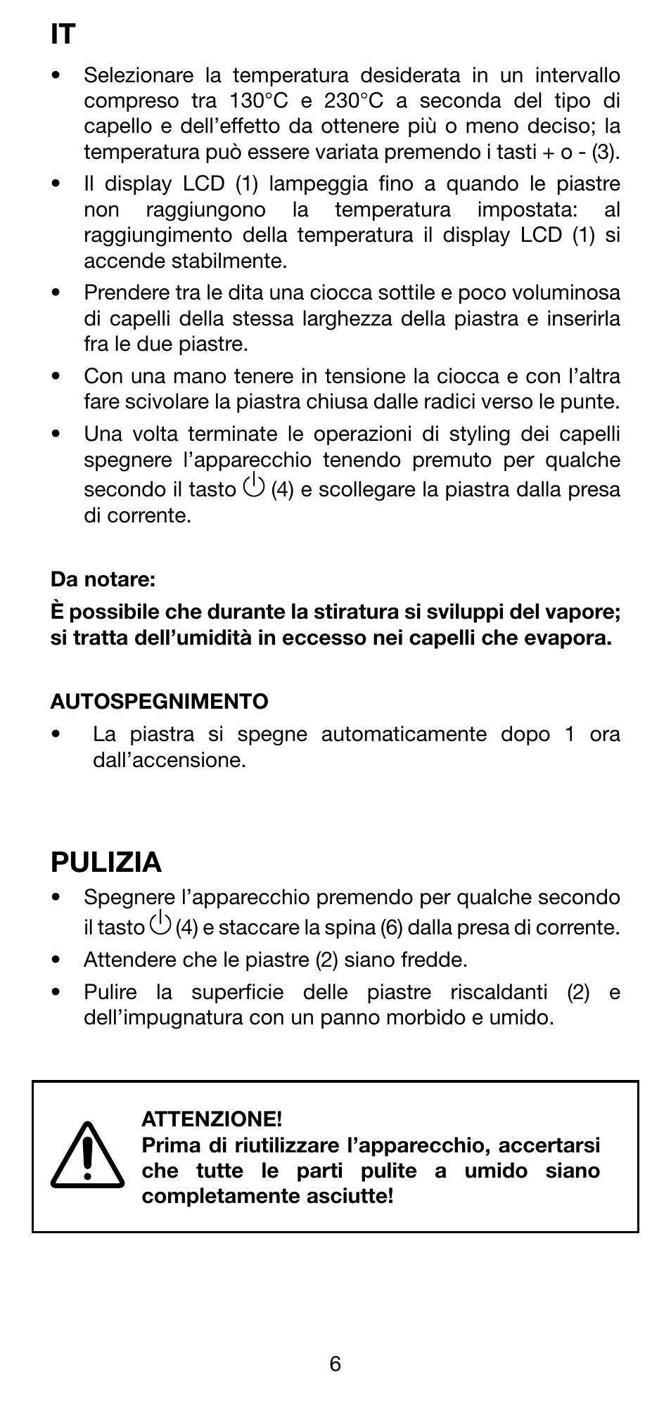 Pulizia | Imetec BELLISSIMA CREATIVITY B30 50 User Manual | Page 8 / 73