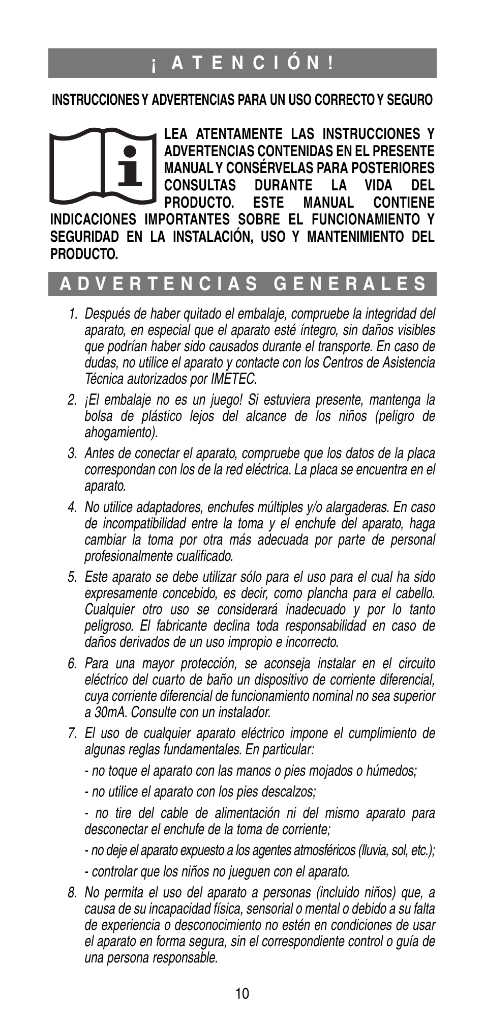 Imetec BELLISSIMA B20 50 User Manual | Page 12 / 36