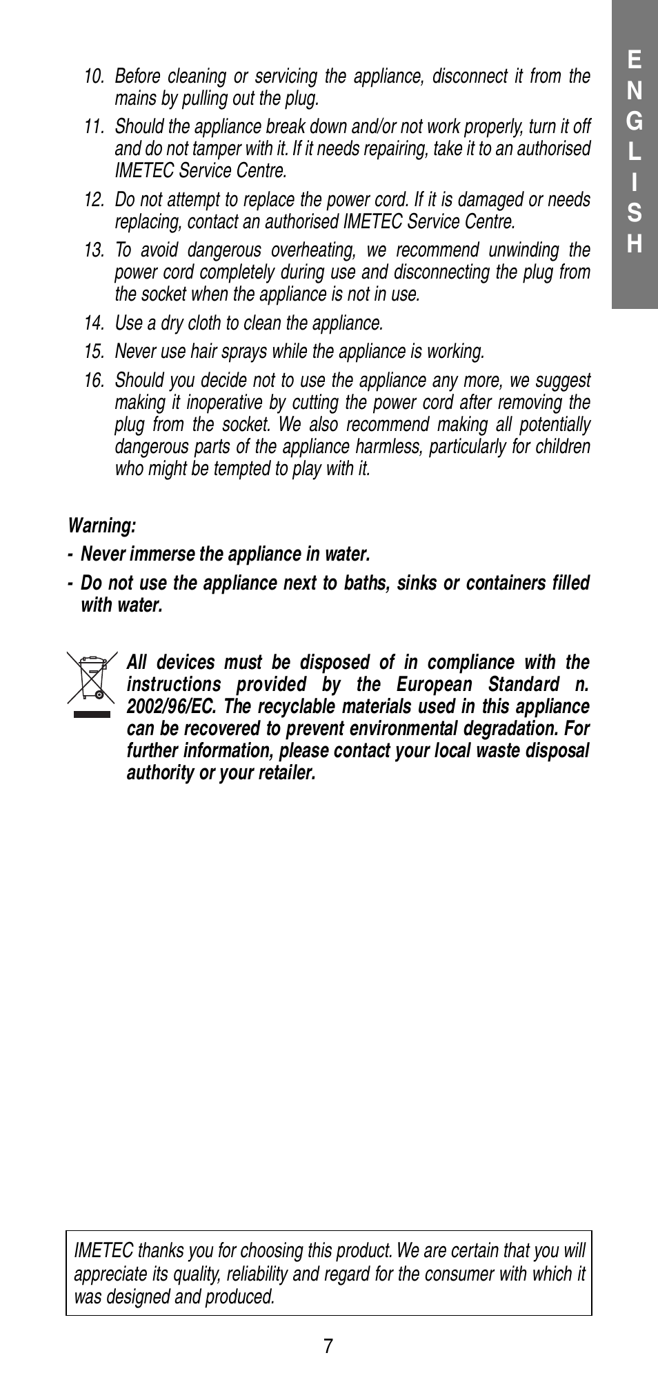 Imetec BELLISSIMA B20 50 User Manual | Page 9 / 36