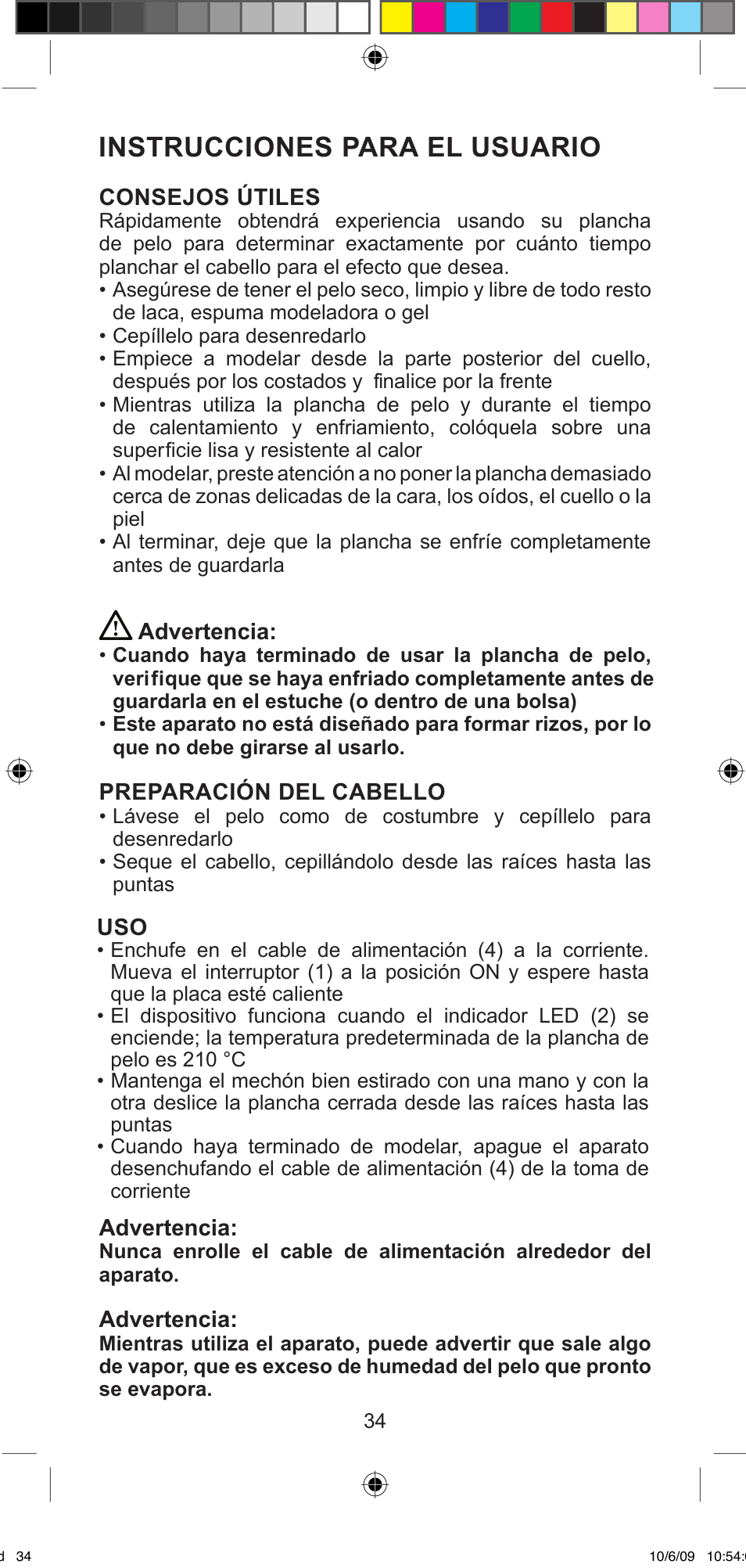 Instrucciones para el usuario | Imetec BELLISSIMA MINI MF 200 User Manual | Page 36 / 47