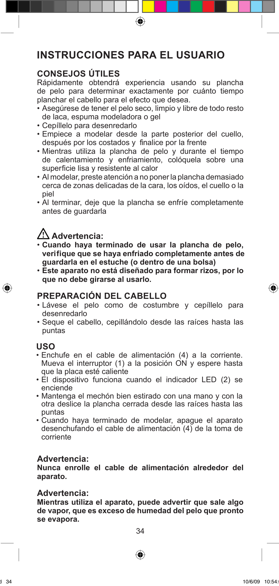 Instrucciones para el usuario | Imetec BELLISSIMA MINI M200 User Manual | Page 36 / 47