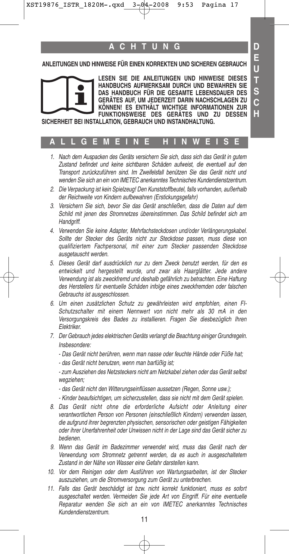 Imetec BELLISSIMA B 200 User Manual | Page 11 / 42