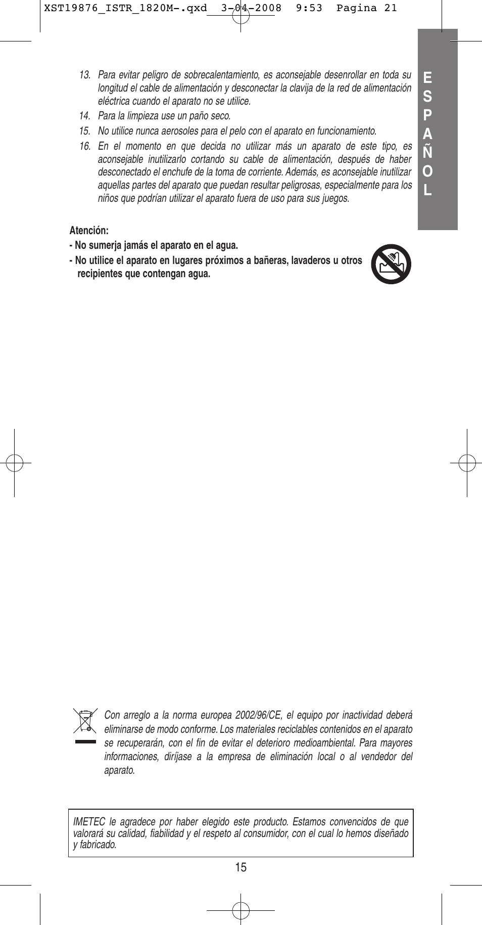 Imetec BELLISSIMA B 200 User Manual | Page 15 / 42